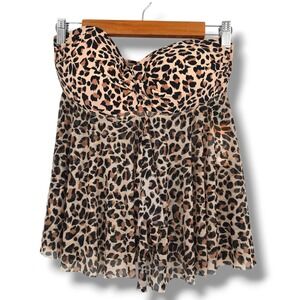 New Kona Sol Womens Leopard Print Strapless Swim Top Size Medium Mesh Y2k